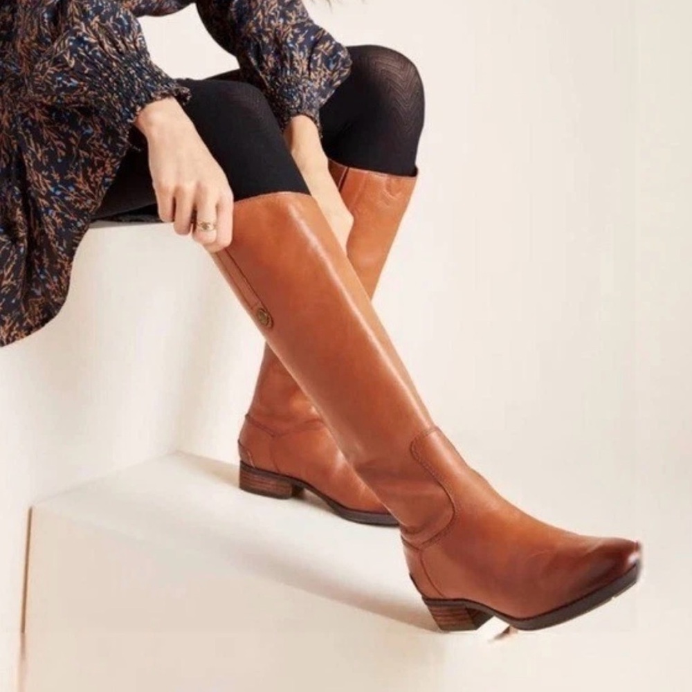 Sam Edelman Penny Tall Riding Boots Cognac Brown Leather Classic Zip New 7.5